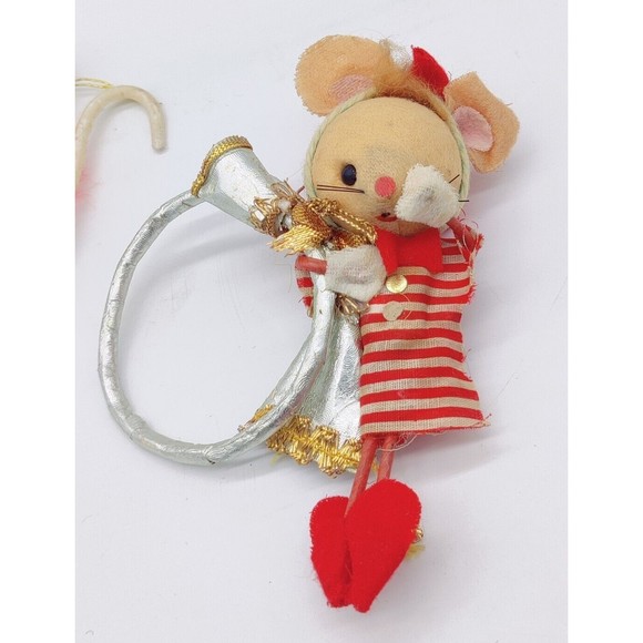 Vintage Christmas Mouse Ornament 2 Flocked Cute Holiday Mid Century? Ornaments - Picture 5 of 16